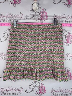 Zara skirt or strapless top stretchy Pink Green Floral Smocked Mini Skirt